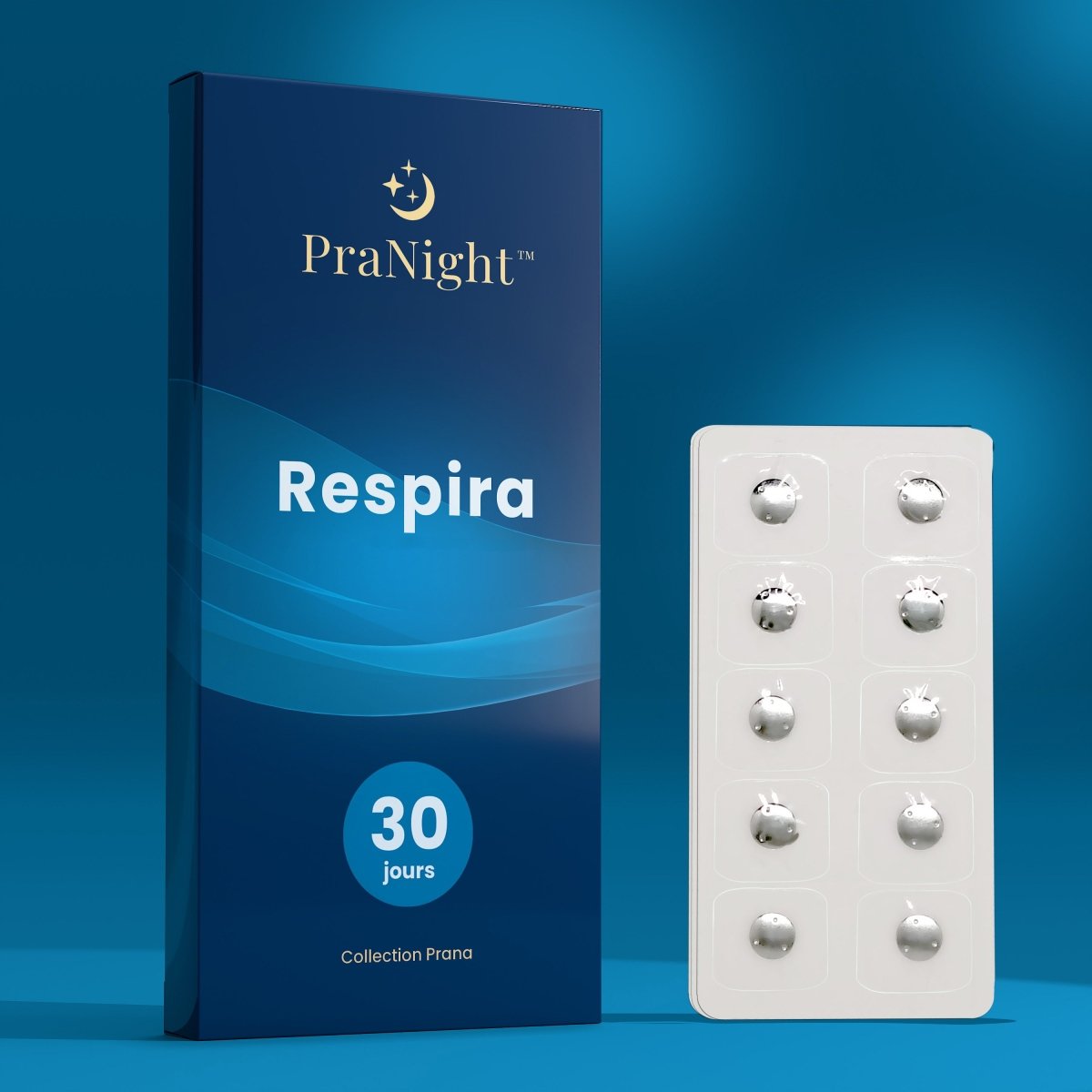 PraNight Respira pack avec patchs nasaux pour améliorer la respiration nasale et le confort respiratoire nocturne