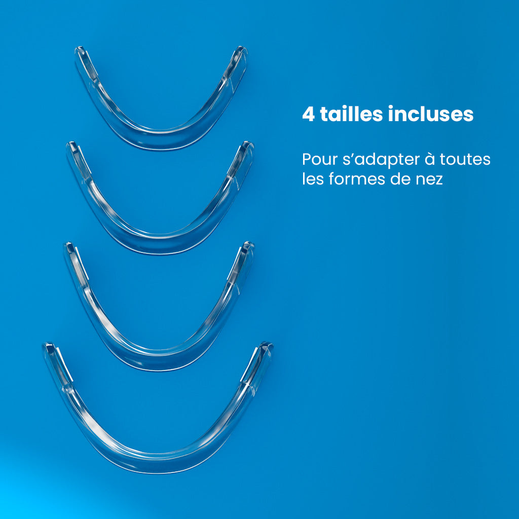 4 tailles de bandes nasales Respira incluses pour s’adapter à toutes les formes de nez